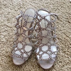 Rhinestone Studded Strappy Nude Heels